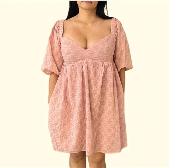 WAYF Puffy sleeve pink Daisy babydoll Dress - Picture 1 of 9